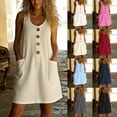 thumbnail image 1 of BRGZLK Women's Dresses Solid Color Casual Summer Sleeveless Button Front Mini Dress with Pockets Lightweight Solid Color Flowy Beach Dress, 1 of 7