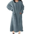 thumbnail image 1 of BRGZLK Women's Flannel Nightgown Fuzzy Fleece Cozy Long Sleeve Solid Color Extended Style Plush Pullover Sleepdress with Pocket Navy L, 1 of 5
