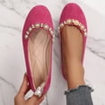 thumbnail image 1 of BRGZLK Women's Flats Shoes Summer Fashion Casual Versatile Round Toe Pearl Rhinestone Slip-On Flat Shoes Soft Sole Elegant Comfortable Flats Red 8.5, 1 of 7
