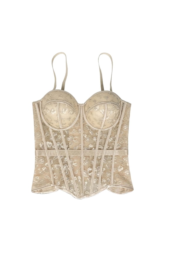 Women's Floral Lace Corset Tops Solid Color Corset Bustier Slimming Beautiful Back Party Club Date Night Camisole Top Beige 34B/75