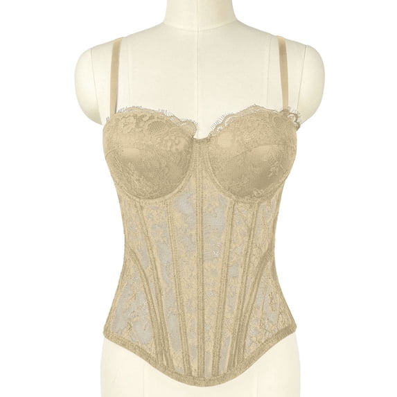 BRGZLK Women's Floral Lace Corset Tops Solid Color Corset Bustier Slimming Beautiful Back Party Club Date Night Camisole Top Beige A 40C/90