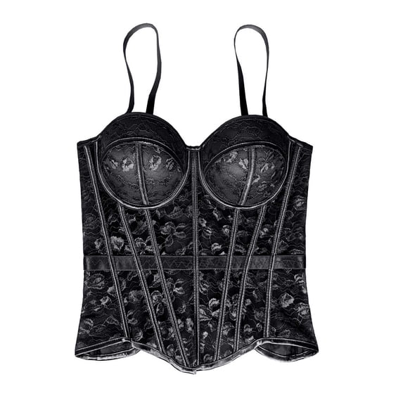 BRGZLK Women's Floral Lace Corset Tops Solid Color Corset Bustier Slimming Beautiful Back Party Club Date Night Camisole Top Black 34B/75