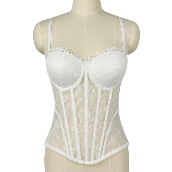 BRGZLK Women's Floral Lace Corset Tops Solid Color Corset Bustier Slimming Beautiful Back Party Club Date Night Camisole Top White A 40C/90
