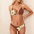 thumbnail image 1 of BRGZLK Women's Halter Bikini Set Floral Print Scalloped Trim Slimming Comfortable Two Piece Swimsuit Push Up Triangle Bikini for Beach Pool Party Coffee M, 1 of 6