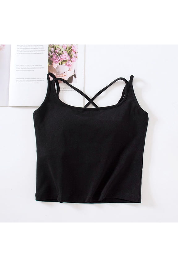 Women's Halter Top Fashion Solid Color With Chest Pad No Steel Rings Bottom Underwear Summer Casual Slim Stretchy Camisole Black M