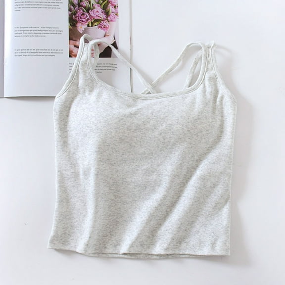 BRGZLK Women's Halter Top Fashion Solid Color With Chest Pad No Steel Rings Bottom Underwear Summer Casual Slim Stretchy Camisole Gray L