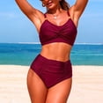 thumbnail image 1 of BRGZLK Women's High Waisted Bikini Sets Tummy Control 2 Piece Split Swimsuit V-Neck Full Coverage Knot Front Bathing Suit, 1 of 5