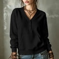 thumbnail image 1 of BRGZLK Women's Hoodless Sweatshirt 2026 Fall Casual Button-Down V-Neck Long Sleeve Sweatshirts with Pockets Fall Fashion Outfits Black L, 1 of 9