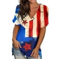 thumbnail image 1 of BRGZLK Women's Independence Day Plus Size Tops Classic American Flag Print Tees Loose V Neck Short Sleeve Blouse T-Shirt Dark Blue M, 1 of 5