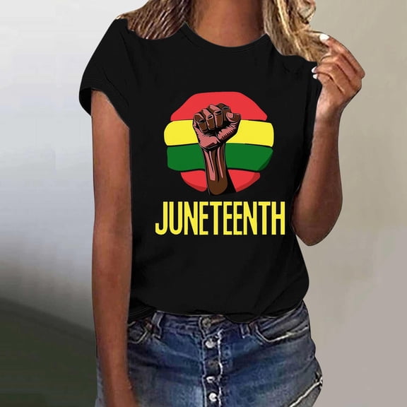 BRGZLK Women's Independence Day T-Shirt Oversize Trendy Holiday Printed Blouse Casual Round Neck Loose Short Sleeve Top Black S