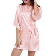 thumbnail image 1 of BRGZLK Women's Lace-Trim Silk Robes Bride Bridesmaid Kimono Satin Bathrobe V Neck Sleepwear with 3/4 Sleeve Womens Satin Nightgown Sexy Lingerie Sleepwear Pink A L, 1 of 4