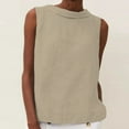 thumbnail image 1 of BRGZLK Women's Linen Tank Tops Summer Loose Casual Pleated Square Neck Cotton Sleeveless T Shirts Khaki S, 1 of 6