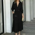 thumbnail image 1 of BRGZLK Women's Long Sleeve Shirt Dress Fall Button Down V Neck Side Slit Maxi Dresses Stylish Lightweight High Waist A Line Dress with Pockets Black L, 1 of 6