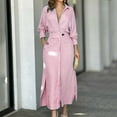 thumbnail image 1 of BRGZLK Women's Long Sleeve Shirt Dress Fall Button Down V Neck Side Slit Maxi Dresses Stylish Lightweight High Waist A Line Dress with Pockets Pink XL, 1 of 6