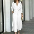 thumbnail image 1 of BRGZLK Women's Long Sleeve Shirt Dress Fall Button Down V Neck Side Slit Maxi Dresses Stylish Lightweight High Waist A Line Dress with Pockets White S, 1 of 6