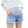 thumbnail image 1 of BRGZLK Women's Maternity Jean Shorts High-Waist Color Block Stretch Elastic Waist Maternity Belly Support Trendy Roll Up Hem Denim Shorts with Pocket Light Blue XL, 1 of 4
