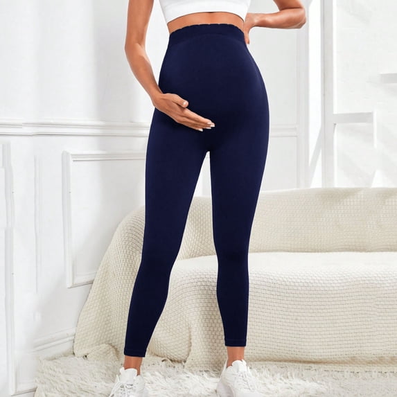 BRGZLK Women's Maternity Leggings Over The Belly High Waist Soft Comfy Elastic Breathable Casual Sports Pregnancy Essential Yoga Long Leggings Navy M