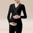 thumbnail image 1 of BRGZLK Women's Maternity Nursing Tops Solid Color V Neck Long Sleeve Base Layer Pregnancy Cotton Breastfeeding Tee Shirt with Padded Bra Black XXXL, 1 of 5