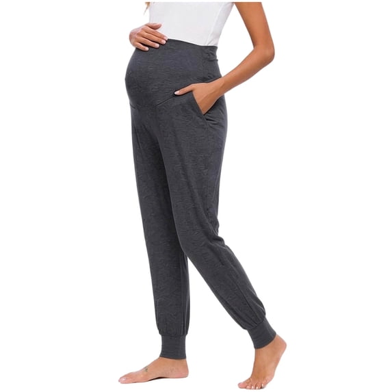 BRGZLK Women's Maternity Pants 2026 Solid Color Over The Belly Stretchy Casual Loose Comfy Activewear Jogger Track Cuff Sweatpants with Pockets Dark Gray M