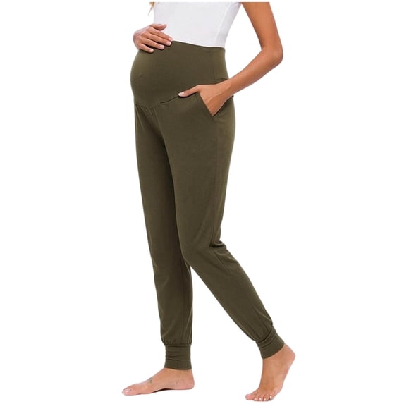 BRGZLK Women's Maternity Pants 2026 Solid Color Over The Belly Stretchy Casual Loose Comfy Activewear Jogger Track Cuff Sweatpants with Pockets Green 2XL