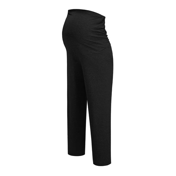 BRGZLK Women's Maternity Pants Spring Summer Solid Color Over The Belly Casual Lightweight High-Waist Loose Fit Elastic Comfort Maternity Pants Black XL