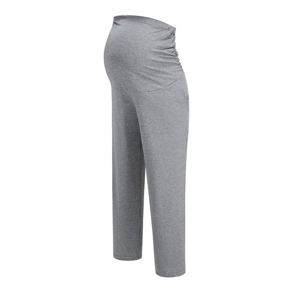 BRGZLK Women's Maternity Pants Spring Summer Solid Color Over The Belly Casual Lightweight High-Waist Loose Fit Elastic Comfort Maternity Pants Gray M