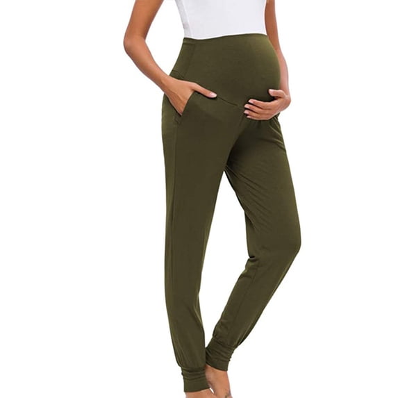 BRGZLK Women's Maternity Pants Spring Summer Solid Color Lightweight High Waist Elastic Stretchy Comfortable Casual Loose Comfort Maternity Long Pants Army Green M