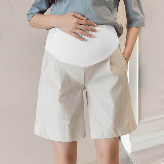 BRGZLK Women's Maternity Shorts Plus Size 5" Over The Belly Stretch Waist Outerwear Casual Summer Pregnancy Shorts with Pockets Beige L