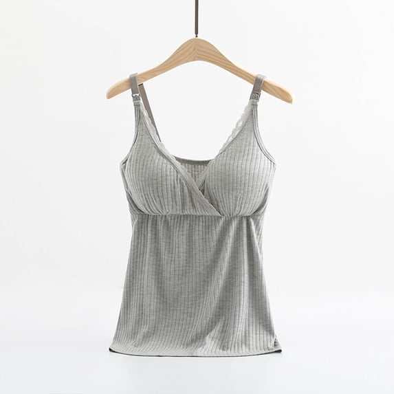 BRGZLK Women's Maternity Tops Casual Fashion Solid Color Comfortable Breathable Sleeveless Nursing Camisole V-neck Modal Tank Top Gray XL