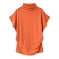thumbnail image 1 of BRGZLK Women's Mock Neck Ruffle Short Sleeve Tops Solid Color Round Neck Cozy Breathable T Shirt Summer Casual Fashion Clothing Watermelon Red L, 1 of 5