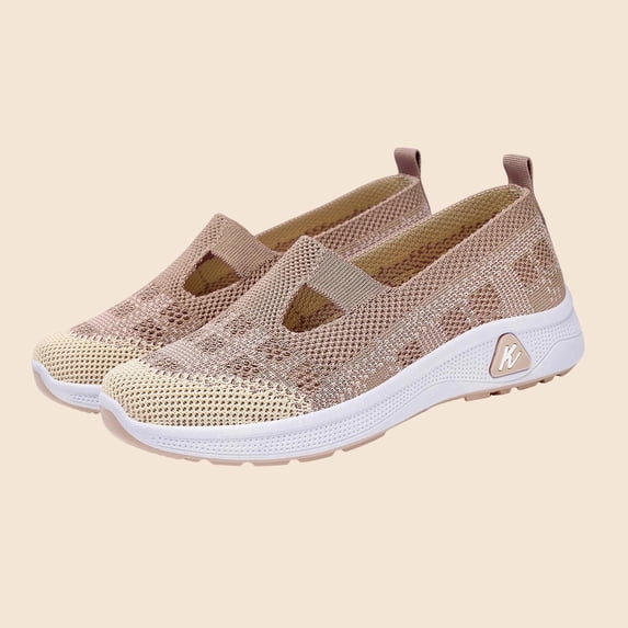 BRGZLK Women's Orthopedic Walking Shoes Trendy Novelty Hollow Out Lightweight Loose Fit Casual Mesh Slip On Flats Woven Breathable Soft Sole Sneakers Coffee 6.5
