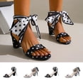 thumbnail image 1 of BRGZLK Women 's Patent Leather Square Open Toe Heart Shape Stiletto Sandals with Fashion Straps Backless Slingback Slip On Kitten Versatile Fairy Style Bow Heel Sandals, 1 of 7