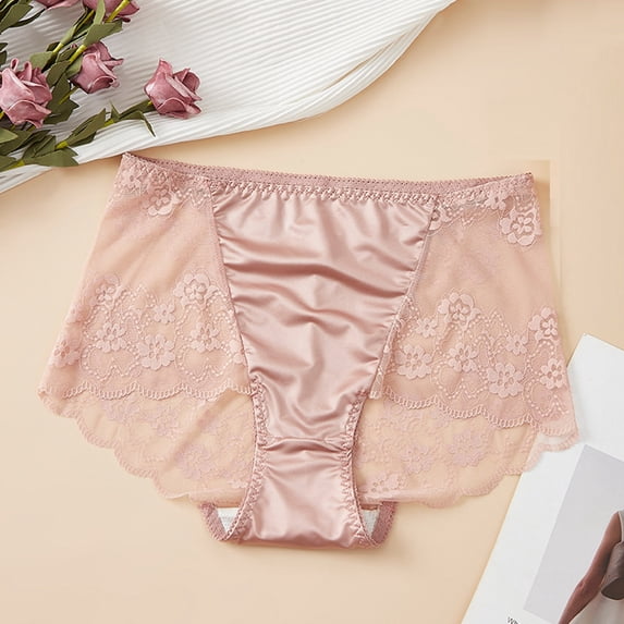 BRGZLK Women's Plus Size Briefs Solid Color Cut Out Lace Trimmed High-Waist Soft Comfortable Breathable Seamless Underwear Pink 3XL