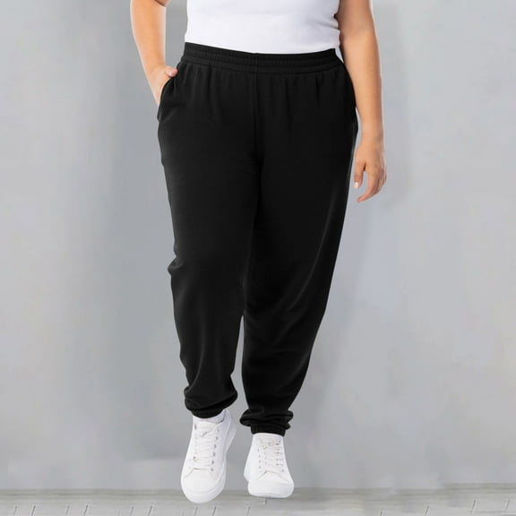 BRGZLK Women's Plus Size Sweatpants Trendy Solid Color Elastic Waistband With Side Pockets Baggy Casual Sports Ankle Pants Black L