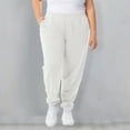thumbnail image 1 of BRGZLK Women's Plus Size Sweatpants Trendy Solid Color Elastic Waistband With Side Pockets Baggy Casual Sports Ankle Pants White XXXXXL, 1 of 6