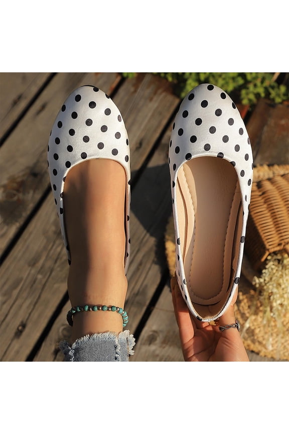 Women's Polka Dot Flats 2026 Lightweight Comfortable Dressy Loafers Flats Classic French Retro Slip-On Walking Shoes for Daily Wear White 7.5
