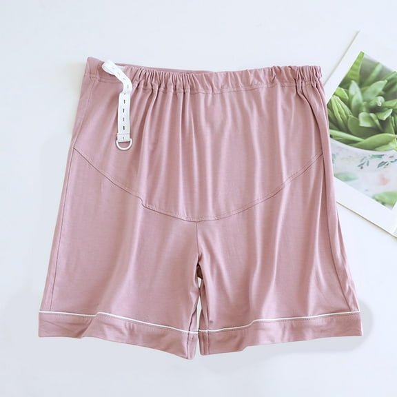 BRGZLK Women's Pregnant Modal Pajama Shorts Soft Comfortable Lightweight Elastic Bottoms Loose High Waist Adjustable Home Shorts Pink M