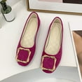 thumbnail image 1 of BRGZLK Women's Pumps Square Toe Shoes Fashionable Casual Solid Color Square Metal Buckle Flat Bottom Plus Size Low Heels Work Shoes for Spring Summer Wine 9, 1 of 4