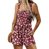 BRGZLK Women's Romper Summer Casual Smocked Jumpsuits Square Neck Sleeveless Loose Elastic Waist Shorts Overalls 2025 Beach Vacation Outfits Multicolor XXL