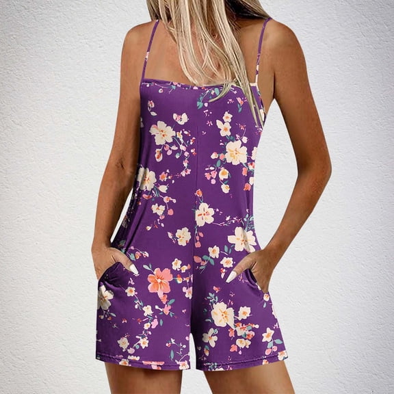 BRGZLK Women's Romper Summer Casual Smocked Jumpsuits Square Neck Sleeveless Loose Elastic Waist Shorts Overalls 2025 Beach Vacation Outfits Multicolor M