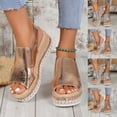 thumbnail image 1 of BRGZLK Women 's Sandals Espadrilles Casual Ankle Strap Wedge Casual Versatile Oversized Solid Color Round Toe Comfortable Dressy Open Toe Buckle Summer Shoes, 1 of 7