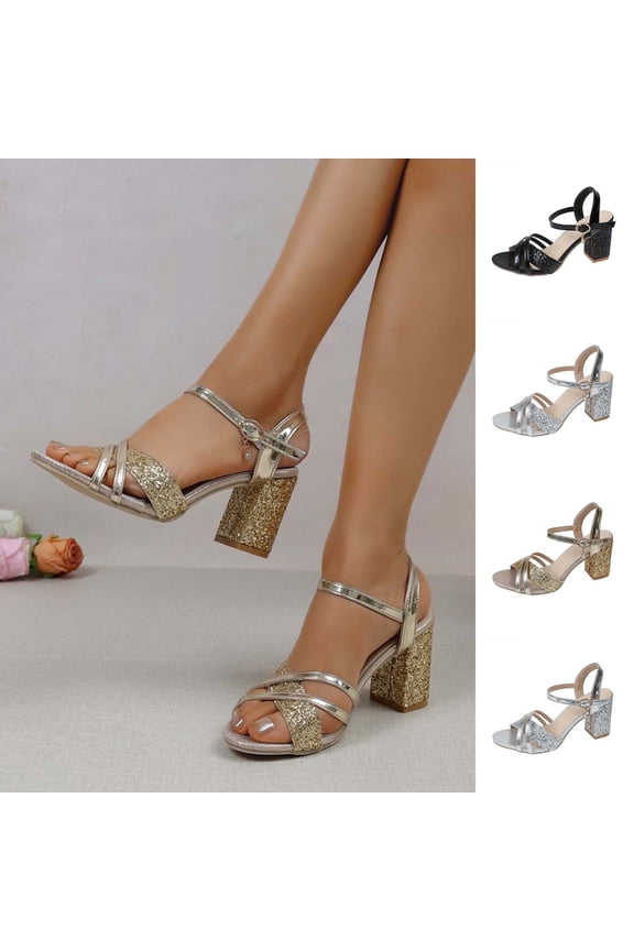 Women 's Sandals Open Toe Ankle Strap Low Block Chunky Casual Versatile Oversized Solid Color Party Wedding Dress Pumps High-Heeled Buckle Shoes