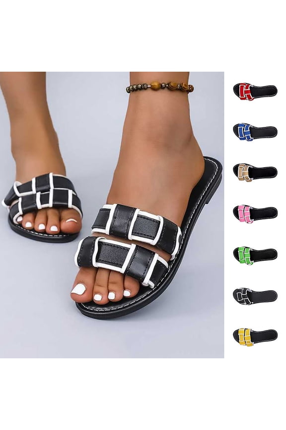 Women 's Sandals Simple Solid Color Woven One-Piece Strap Slide Casual Slip On Wedges Slides Open Toe Beach Summer Slippers For Outdoor Wear Sandals