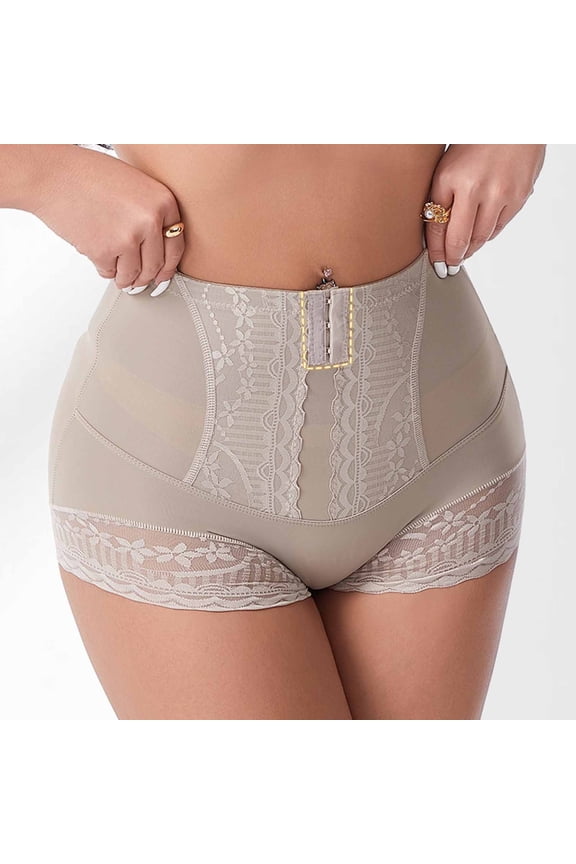 Women's Shapewear Briefs Floral Print Full Coverage Tummy Control Underwear Lightweight Comfortable High-Waisted Butt Lifter Briefs Beige M