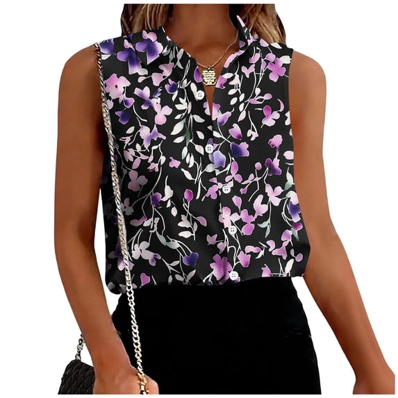 BRGZLK Women's Sleeveless Casual Fashion Printed Button Down Shirts Blouses Solid Casual Basic V Neck Tank Tops For Work