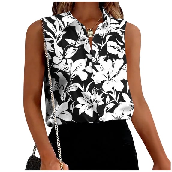 BRGZLK Women's Sleeveless Casual Fashion Printed Button Down Shirts Blouses Solid Casual Basic V Neck Tank Tops For Work