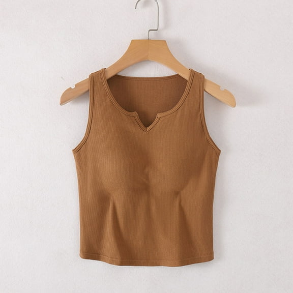 BRGZLK Women's Sleeveless Top Fashion Solid Color With Chest Pad No Steel Rings Bottom Camisole Basic Cami Tank Top Coffee XL