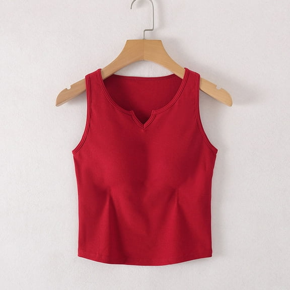 BRGZLK Women's Sleeveless Top Fashion Solid Color With Chest Pad No Steel Rings Bottom Camisole Basic Cami Tank Top Red M