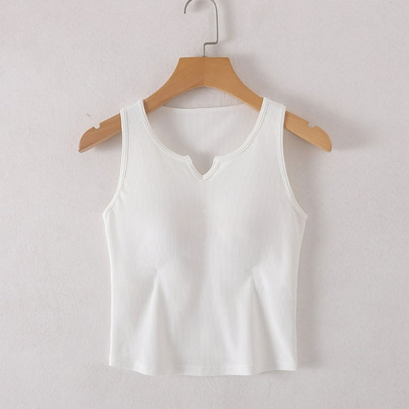 BRGZLK Women's Sleeveless Top Fashion Solid Color With Chest Pad No Steel Rings Bottom Camisole Basic Cami Tank Top White S