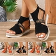 thumbnail image 1 of BRGZLK Women 's Slingback Wedge Sandals Lightweight Ankle Strap Back Zipper Suede Low Heel Comfortable Slip On Walking Espadrille Non Slip Wide Width Casual Outdoor Beach Footwear, 1 of 7
